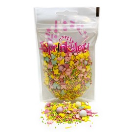 Sprinkletti - Cutie Pie - 100g. A beautiful pastel mix of shapes including bunnies and ducks, sprinkles and sugar coated chocoballs. Ideal for all your themed cakes and bakes. (Cutie Pie)