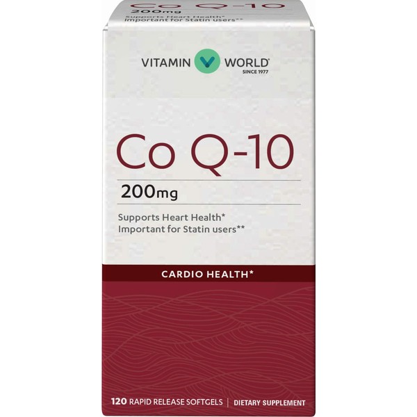 Vitamin World Co Q-10 200 mg. 120 Softgels, Heart Health, Cardio Support, Rapid-Release, Gluten-Free
