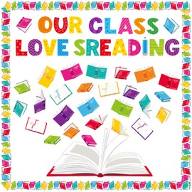 Dispowreath Reading Bulletin Board Decorations Set Classroom Colorful Books Bulletin Board Borders Cutouts Our Class Loves Reading Decor for Welcome Back Preschool Primary Party Door Wall Library