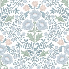 Floral Wallpaper Peel and Stick Wallpaper 17.3"x197" Boho Contact Paper Removable Self Adhesive Wall Paper for Bathroom Bedroom Blue and White Wildflower Wallpapers for Walls Home Decorate Vinyl