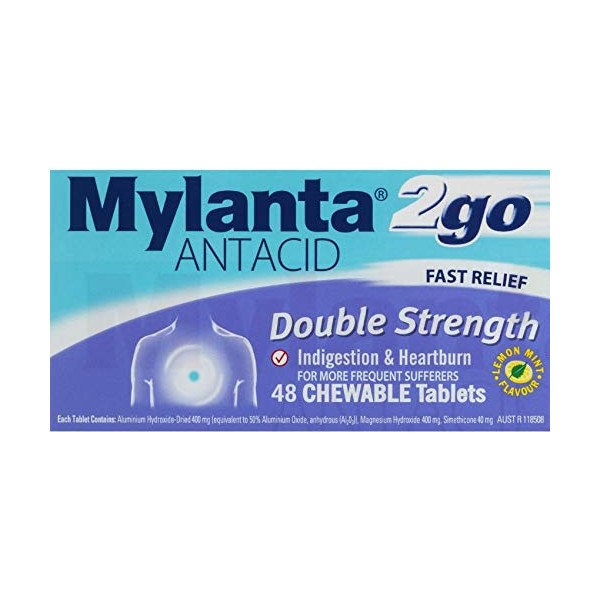 Mylanta 2go Double Strength Chewable Antacid Tablets 48 Pack