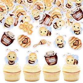 40PCS Edible Bee Cupcake Toppers Glutinous Rice Paper Honey Bee Cupcake Decorations Honey Theme Baby Shower Kids Boys Girls Birthday Party Decorations