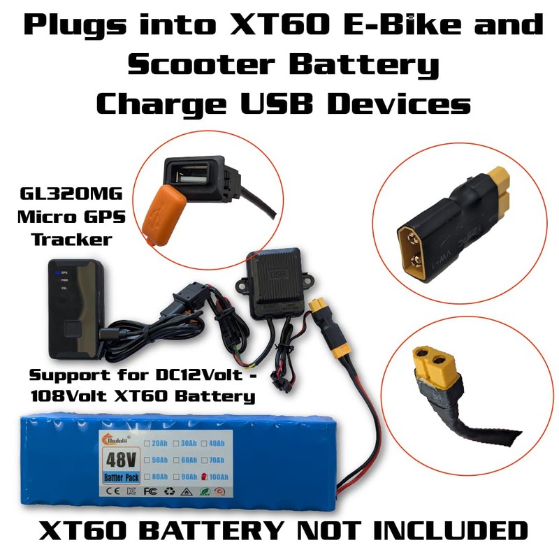 XT60 USB Charging Port Adapter for E-Bike and Scooter, 12-108V