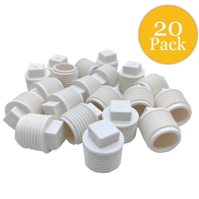 20 Pack 1/2 Inch PVC Pipe Male Thread Plug, PVC