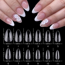 LuckForever 600pc Short Almond Gel x Nail Tips Clear Fake Nail XS Stiletto Soft Gel Nail Tips Full Cover False Nail Short Gel x Almond Nail Tips for Gel X Acrylic Nails Extension Press Nail Making