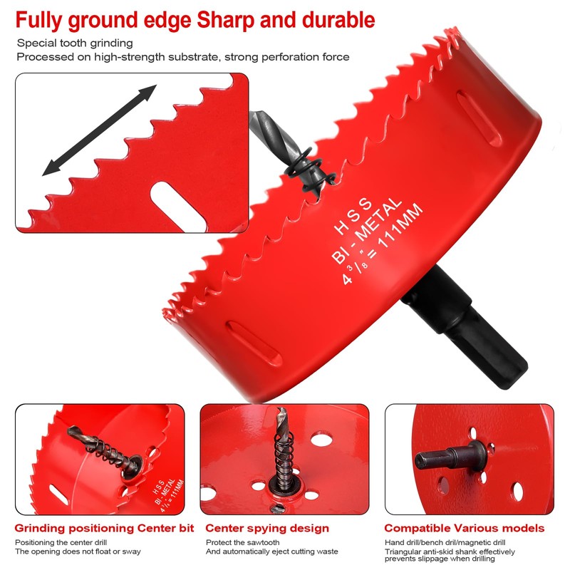 4 3/8 inch Hole Saw for Wood, 111mm Diameter HSS