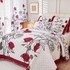 EVENHUG Quilted Pillow Shams Set of 2 Red Rose Pillow