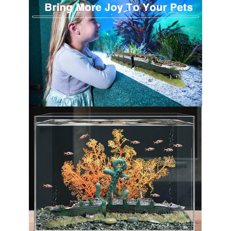 GOLOMOZ Aquarium Titanic Shipwreck Ornament - Decor Cave for Fish