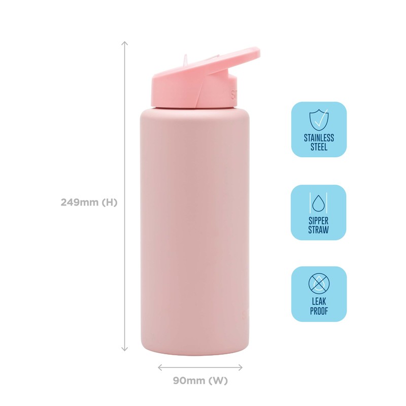 Smash Stainless Steel Reusable 1 litre water bottle - Peach