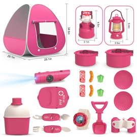 Kids Camping Set with Tent - Pop Up Tent, Kids Play Tents Outdoor Toys Camping Tools Set Gift for Girls Age 3 4 5 6 Year Old Birthday Christmas