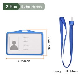 YOKIVE 2 Pcs Badge Holder, Horizontal Aluminum with Metal Hook Detachable Neck Lanyard | Protecting Cards, Great for ID Card (Blue, 3.6 x 2.5-inch)
