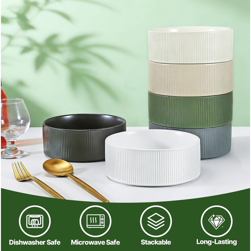 Jeffbaubl Cereal Bowls Set of 6, 6.1 Inch Ceramic Soup