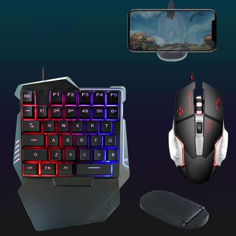 One Handed Gaming Keyboard Mouse Converter Wired 35 Keys Backlit