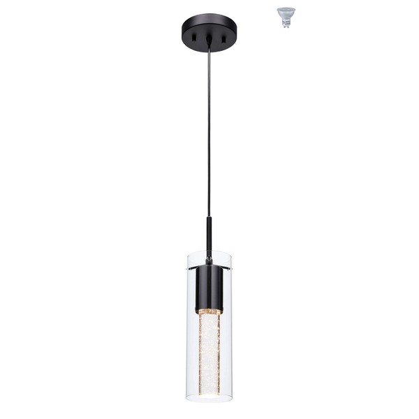 XiNBEi Lighting Pendant Lighting, Modern 1 Light Mini Hanging Kitchen Island Pendant Light with LED Bulb & Bubble Crystal Black Finish XB-P1110-MB