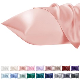 Vielit Set of 2 Satin Cushion Covers 50 x 70 cm with Zip, Soft Like a Silk Pillowcase, Like Silk Pillowcase Suitable for Curly Hair, Satin Pillowcase Pillowcases Peach Pink Cushion Cover