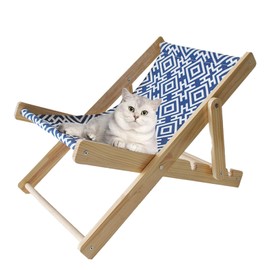 MUYG Wooden Cat Lounge Chair,Natural Solid Wood Elevated Cat Bed with Durable Canvas,Adjustable Pet Beach Chair for Outdoor Indoor Cats Kittens Large Pets Under 22 Pounds