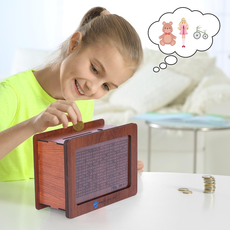 Wooden Money Box, Money Box with Counter, 3 Cards Savings