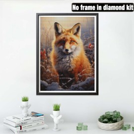 Yeerum 5D Diamond Painting by Numbers Kits for Adults Fox Round Full Drill, DIY Diamond Art Animal Kits for Beginner Embroidery Cross Stitch Arts Crafts Home Decoration 30x40cm