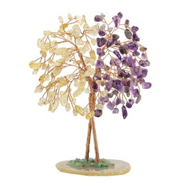 Nupuyai Crystal Tree Feng Shui Gemstone Tree, Lucky Tree, Money Tree Gift, Wedding, Decoration Living Room Bedroom (Amethyst & Citrine, Agate Slice Base)