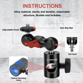 Lanxire Light Stand Mount Adapter with Double Ball Head - Compatible with Camera Monitor, Ring Light - Fits Flat Head Light Stand, Boom Arm - Max Load 4.4lb/2kg - 1/4’’ Screw