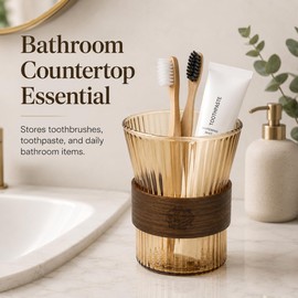 DECHOUS Amber Glass Toothbrush Holder Cup for Bathroom
