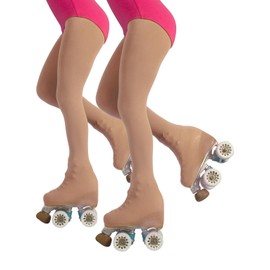 CALZITALY Pack 1/2 Professional Girls' Roller Skating and Ice Skating Tights with Foot - 70 Denier | Skin Colour, Black | 6 Years, 8 Years, 10 Years, 12 Years | Made in Italy, 2 pairs - skin colour