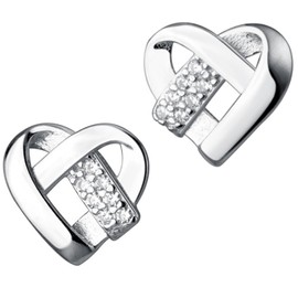 Pargleev Heart Stud Earrings S925 Sterling Silver with Crystals Zircondia Love Statement Earring Studs Gifts for Women Sensitive Ears Silver