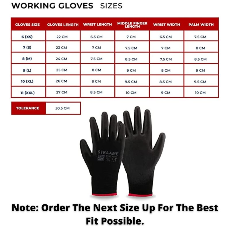 Straame Pack of 12 or 24 Black Safety Work Gloves,