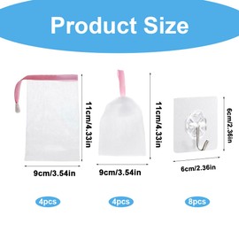 WUSJCOF 8 Pieces Soap Bags Nylon Soap Sacks Facial Cleansing Nets Soap Net Soap Mesh Bag Foam Nets Peeling Net Bag for Bathing Facial Cleansing Free Hook