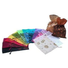 G’z Dozen of 6.25 X 9 Inch Satin Embroidery Pull-Close Pouches (Assorted Colors)