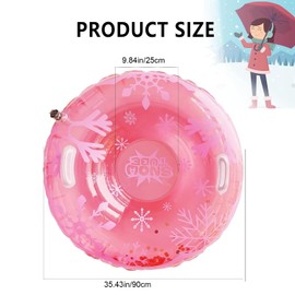 Snow Tube Sledge, Inflatable Sledge, Snow Sledge with Robust Handles, Snowflakes Heavy Duty Ski Sledge Snow Tube for Children Adults Winter Outdoor Sports Fun, 35.4 Inches