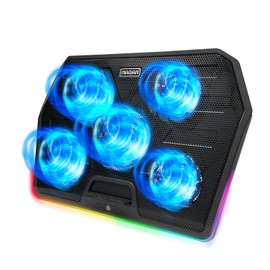 NAGAN Laptop Cooling Pad with 5 Fans, RGB Gaming Laptop Cooler with Dual USB Ports, Adjustable Height, Quiet, USB Powered - Ideal for Gaming Notebook, Fits 15-17.3 inch Laptop