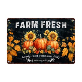 ARTWALLURE Rustic Autumn Metal Tin Sign Vintage Farm Fresh Pumpkin Retro Wall Decor Fall Harvest Thanksgiving Home Decor 8x12inch