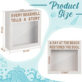 Juexica 2 Pcs Seashell Holder Seashell Display Box Beach Room Decor Ocean Themed Gifts for Beach Coastal Decor Acrylic Wall Hanging Display Case(Retro White,Beach Restores the Soul)