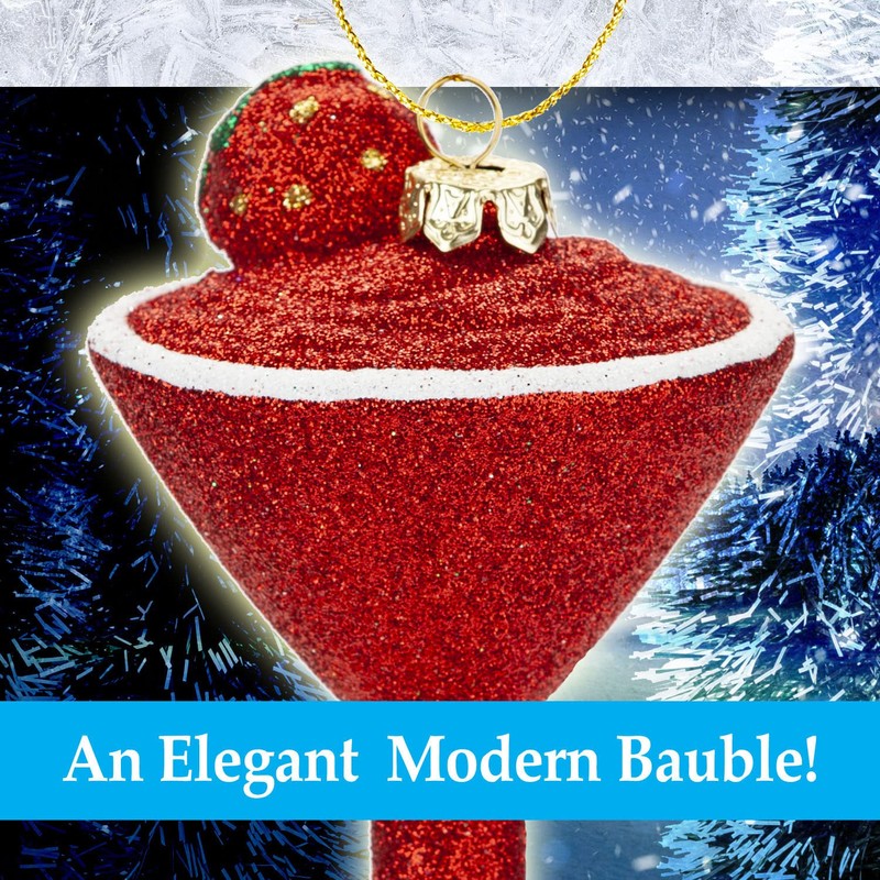 VFM - Red Glitter Cocktail Decoration Hand Painted Hanging Christmas