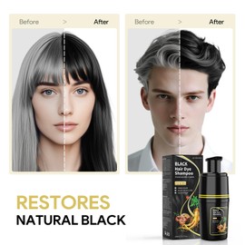 Black Hair Dye Shampoo for Gray Hair, Hair Colour Shampoo 3 in 1 for Women Men Grey Coverage (350 ml)