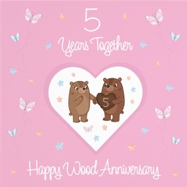 Hunts England - 5th Anniversary Card For Him Or Her - 5 Years - Wood Anniversary - Romantic Meadows - Fun Card - Fifth Anniversary Card For Couples, Boyfriend, Girlfriend, Husband, Wife, etc.