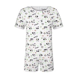 Landofgenie Mens Short Sleeve Onesie Snap Crotch Print Romper One Piece Pajamas for Men - Panda White