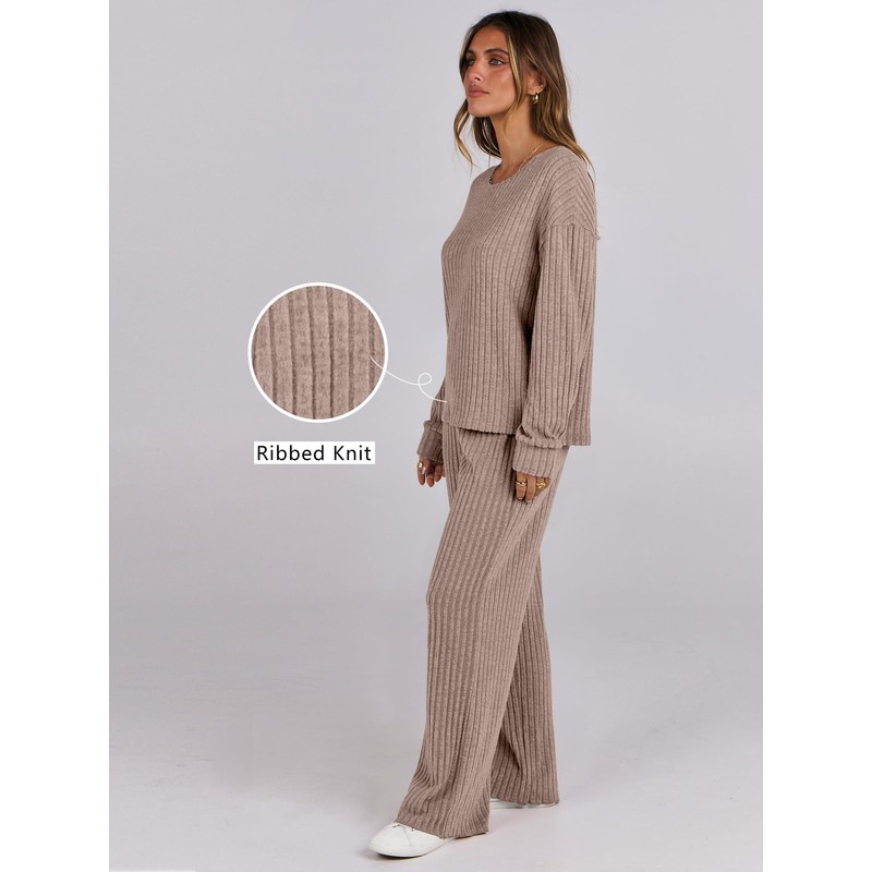 ANRABESS Women 2 Piece Lounge Pajamas Sets Casual Ribbed Knit