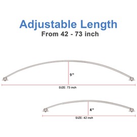 Curved Shower Curtain Rod, TENOVEL Round 42-73 Inches Shower Rods for Bathroom Adjustable, Rounded Bowed Stainless Steel Shower Rods Customized for for Bathtub, Stall, Brushed Nickel, Need to Drill