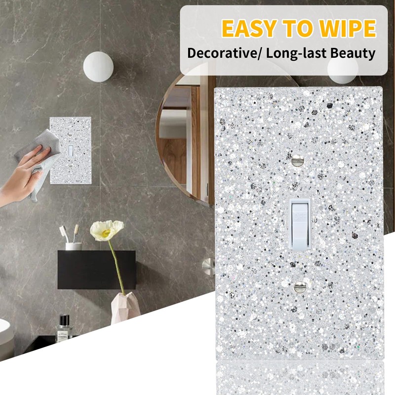 YNQIZKI Silver Shining Light Switch or Outlet Covers - Sparkling