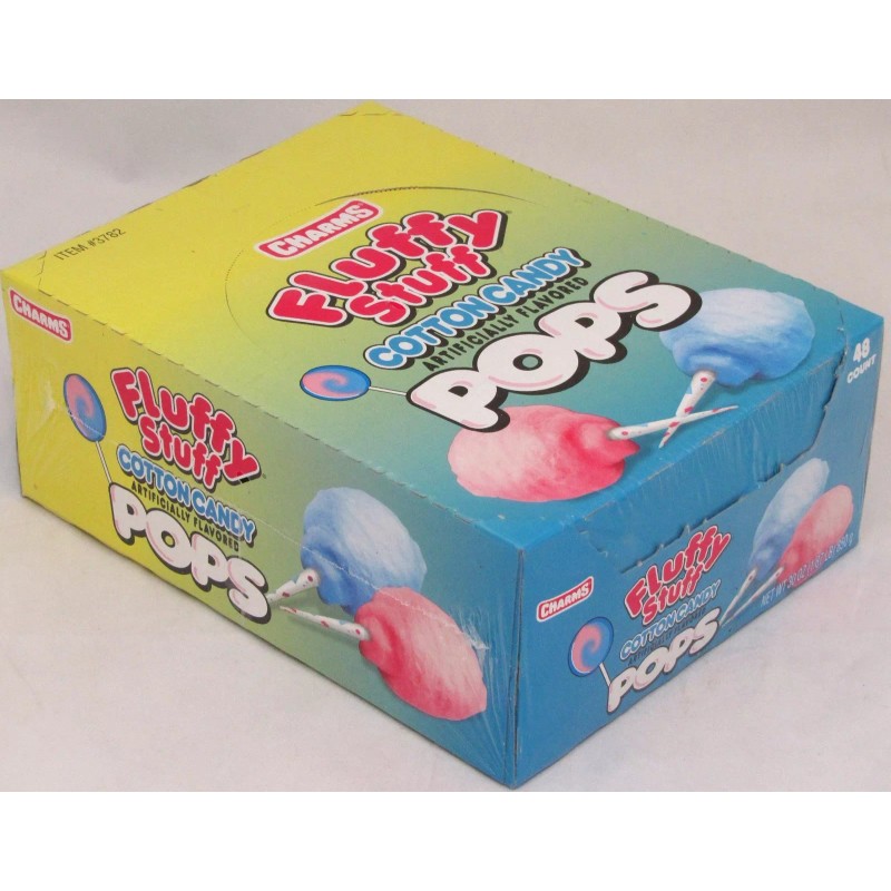Charms Fluffy Stuff Cotton Candy Pop Candy 48 Box Flat