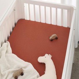 TILLYOU 2 Pack Muslin Crib Sheet for Boys and Girls - 100% Cotton Fitted Crib Sheet for Toddler Standard Crib Mattress, Soft and Breathable, 52"x28"x8",Caramel&Brown