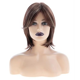 Pelucas cortas de pelo castaño estilo bob para mujeres blancas, pelucas sintéticas lisas hasta los hombros para cosplay.