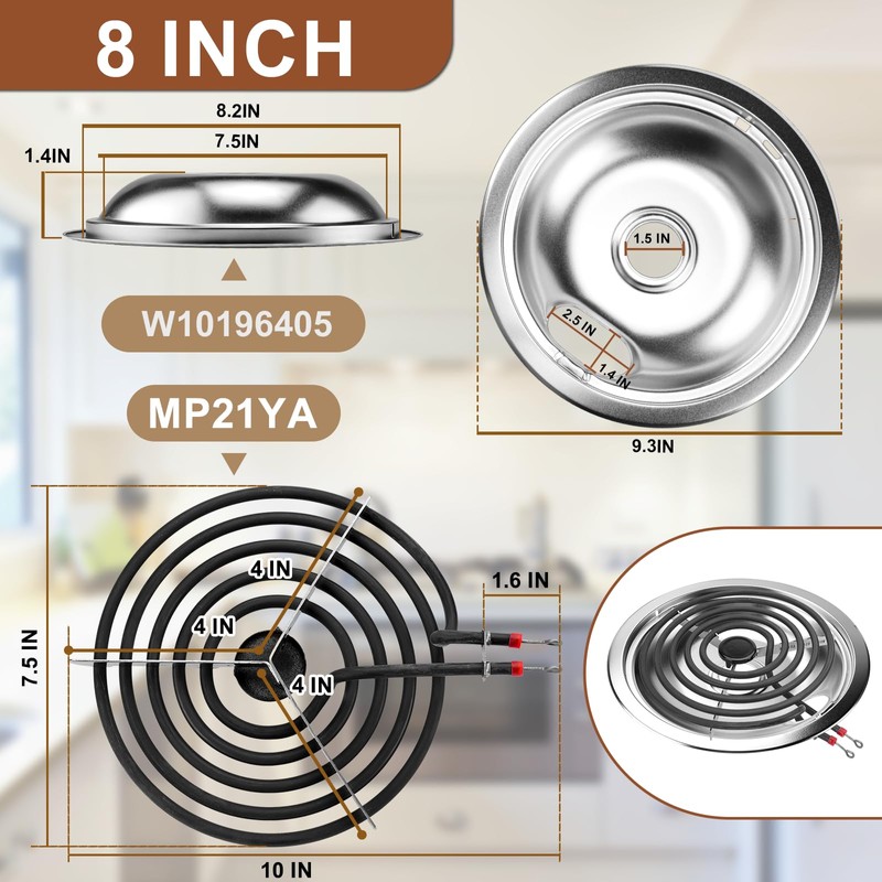 W10196405(8”) W10196406(6”) Electric Stove Burner Drip Pans & MP22YA Electric