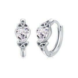 Celtic Knot Earrings Heart Hoops S925 Sterling Silver Irish Earrings Cartilage Hoop Earrings Small Hoop Earrings for Women, Sterling Silver, Cubic Zirconia
