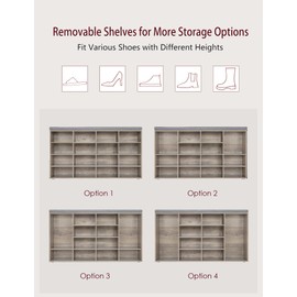 DINZI LVJ Shoe Storage Bench with Cushion, 16-Cubby Shoe Rack, Adjustable Shelves, Multifunctional Shoe Organizer Bench for Entryway, Mudroom, Hallway, Living Room, Bedroom and Garage, Greige