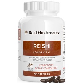 Real Mushrooms Real Mushrooms Reishi Capsules - Organic Mushroom Extract Supplement with Potent Red Vegan Supplement, Non-GMO, 90 Caps