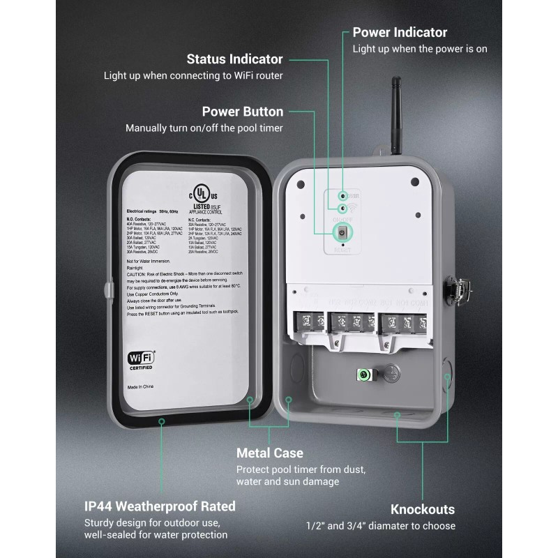 DEWENWILS Pool Pump Timer, Outdoor Wi-Fi Box, Heavy Duty 40A