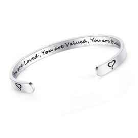 SAM & LORI Gifts for Teen Inspirational Bracelet Women Friend Daughter Mom Sister Cuff 16 Year Old Teenage Idea Motivational Niece Silver Friendship You Are Loved You Are Valued You Are Beautiful